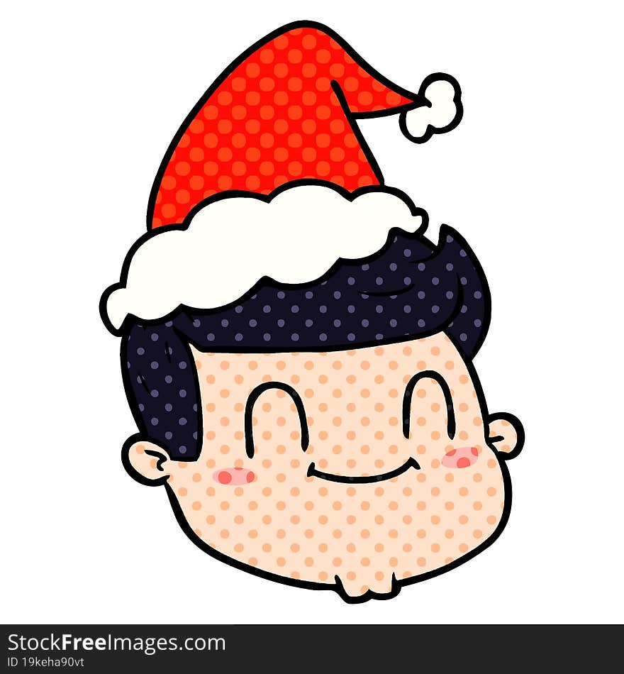 comic book style illustration of a male face wearing santa hat