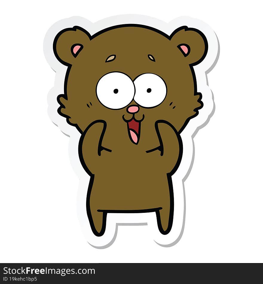 sticker of a laughing teddy  bear cartoon