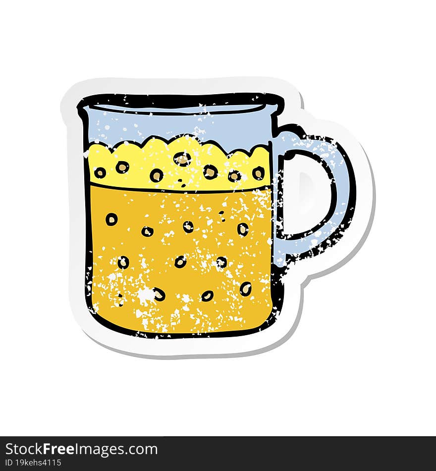 Retro Distressed Sticker Of A Cartoon Mug Of Beer