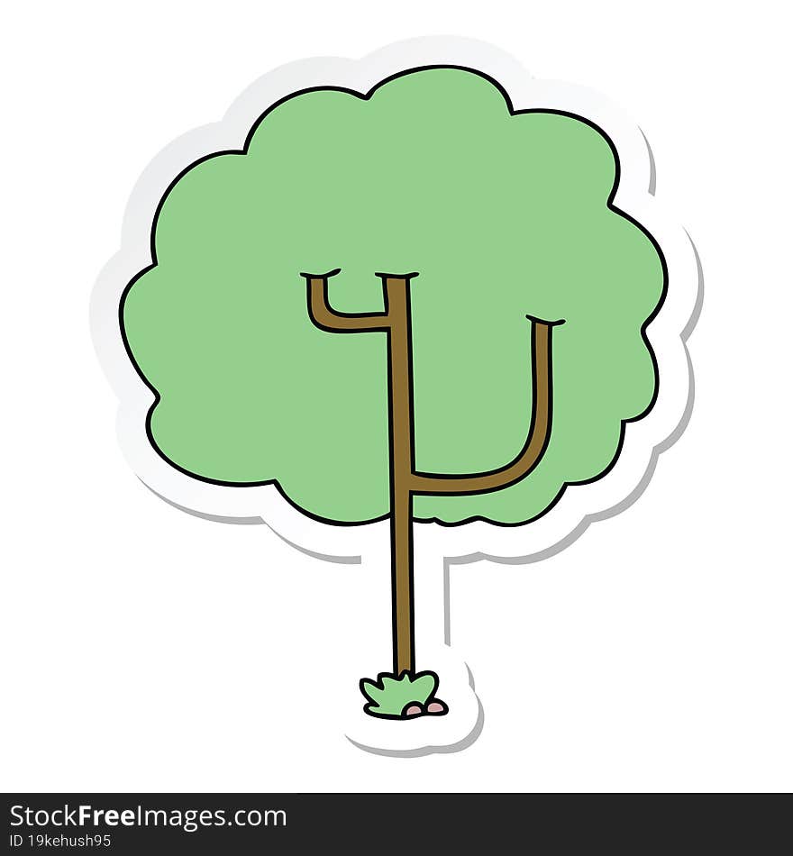 sticker of a quirky hand drawn cartoon tree