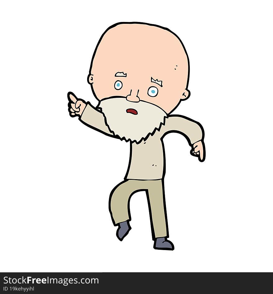 Cartoon Worried Old Man Pointing