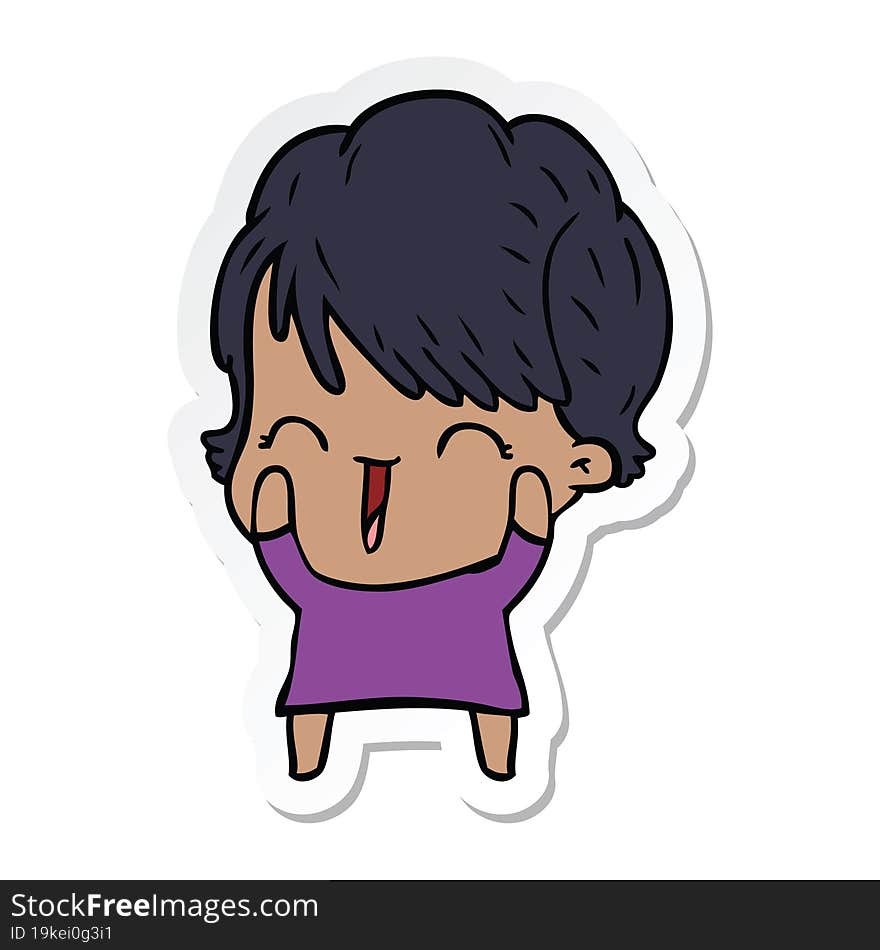 Sticker Of A Cartoon Laughing Woman