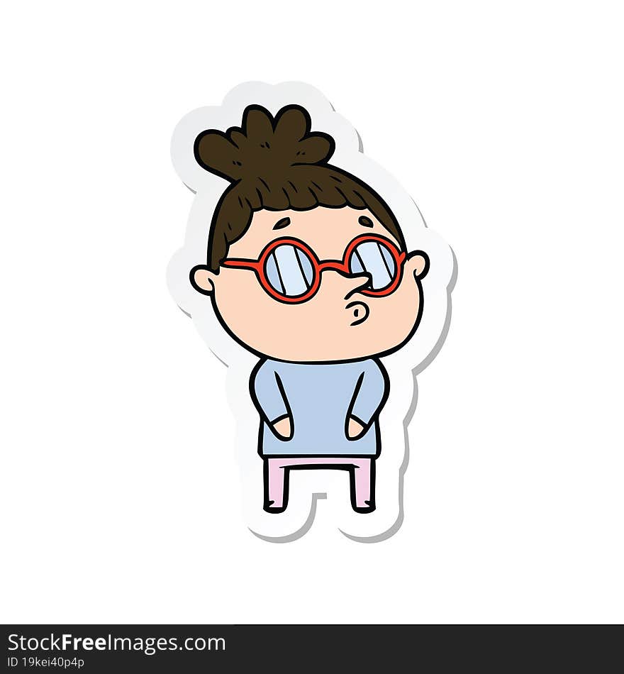 sticker of a cartoon woman wearing glasses