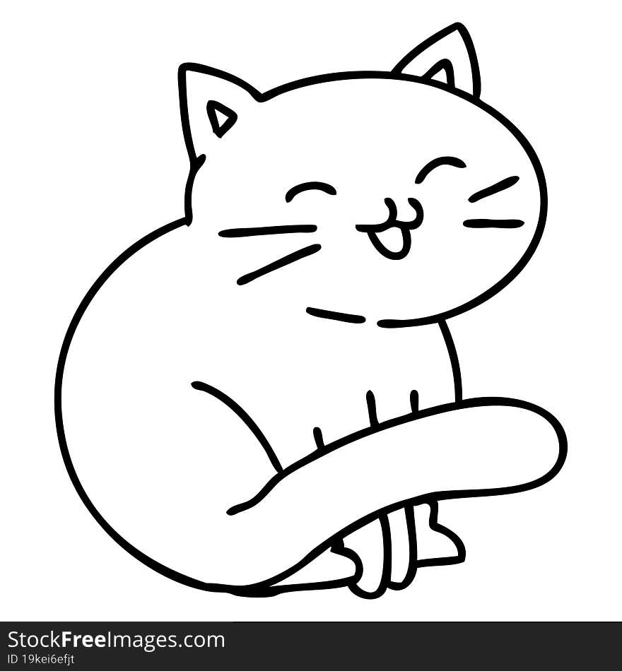 line doodle of a happy cat sitting