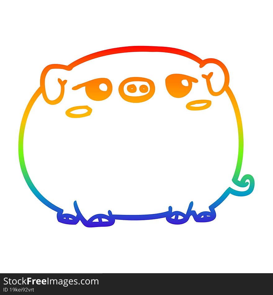 rainbow gradient line drawing of a cute cartoon pig