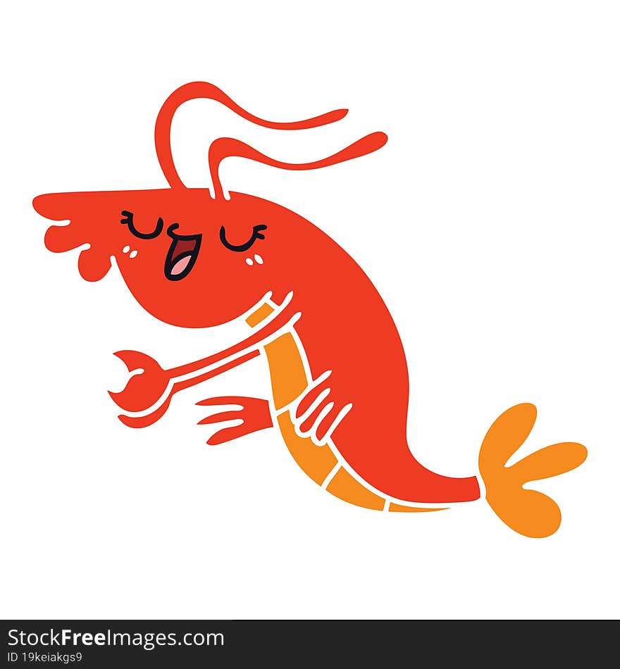 quirky hand drawn cartoon happy shrimp