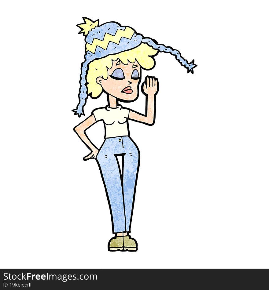 cartoon woman wearing winter hat