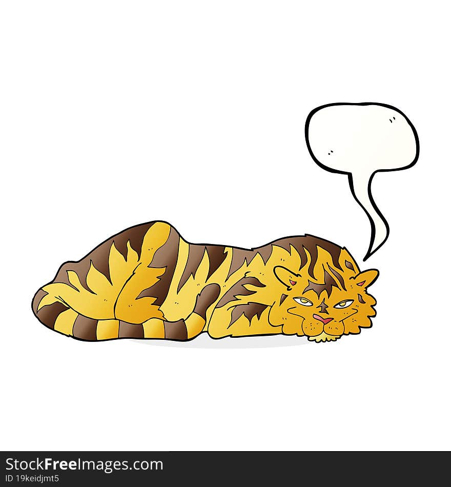 Cartoon Resting Tiger With Speech Bubble