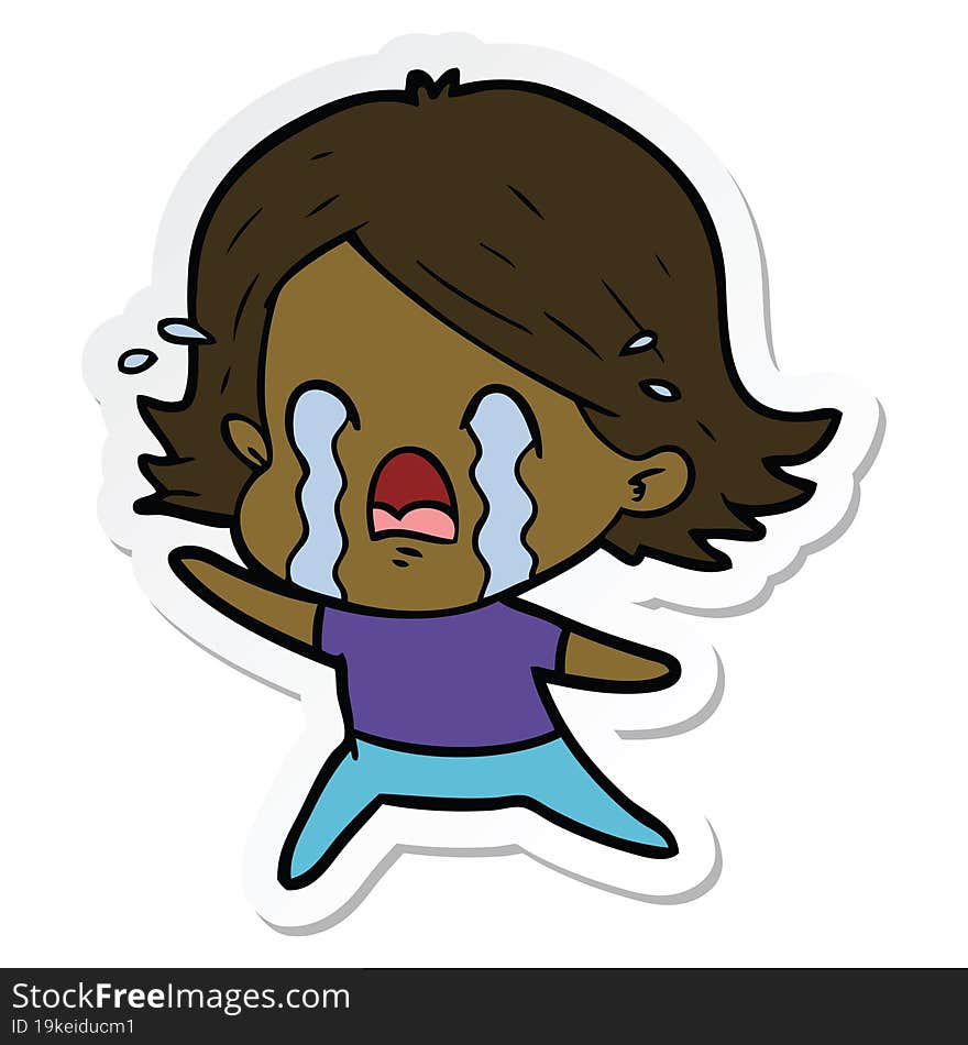 Sticker Of A Cartoon Woman Crying