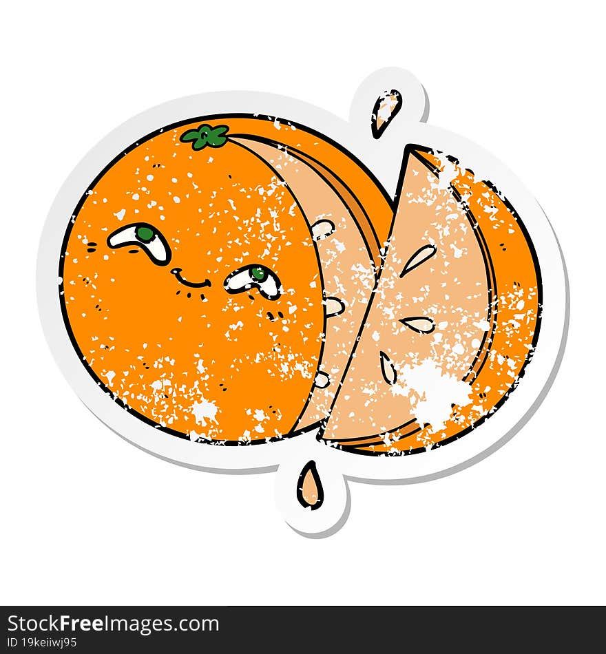 distressed sticker of a cartoon orange