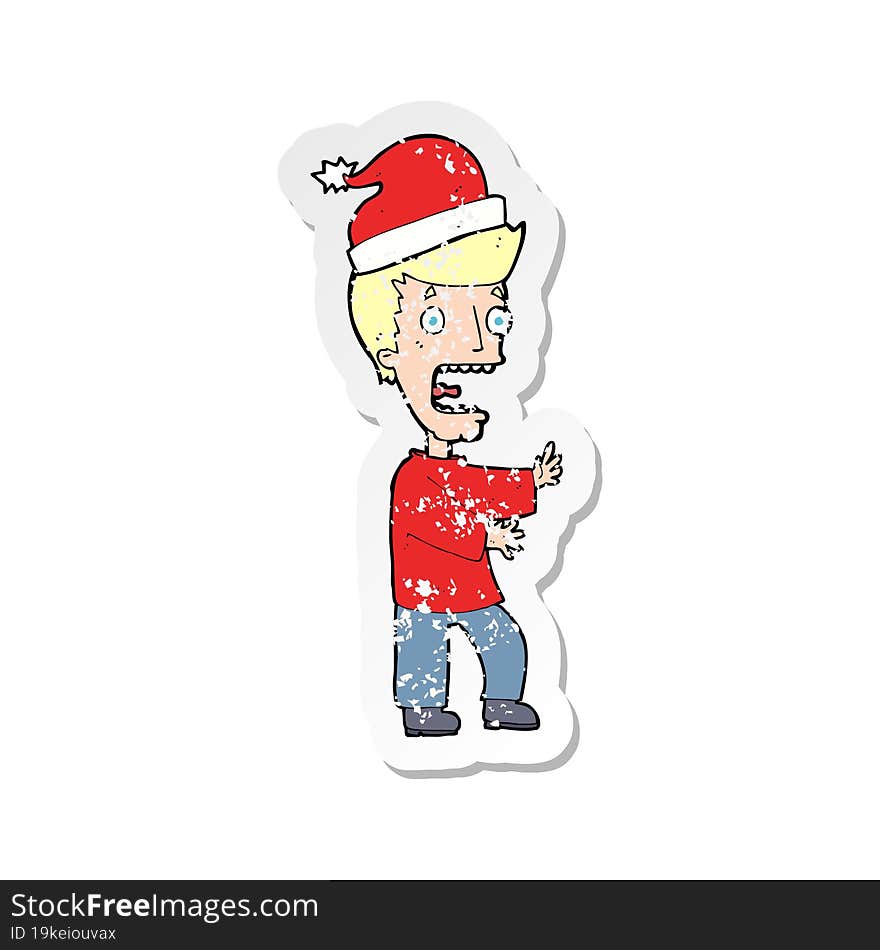 retro distressed sticker of a cartoon man ready for christmas