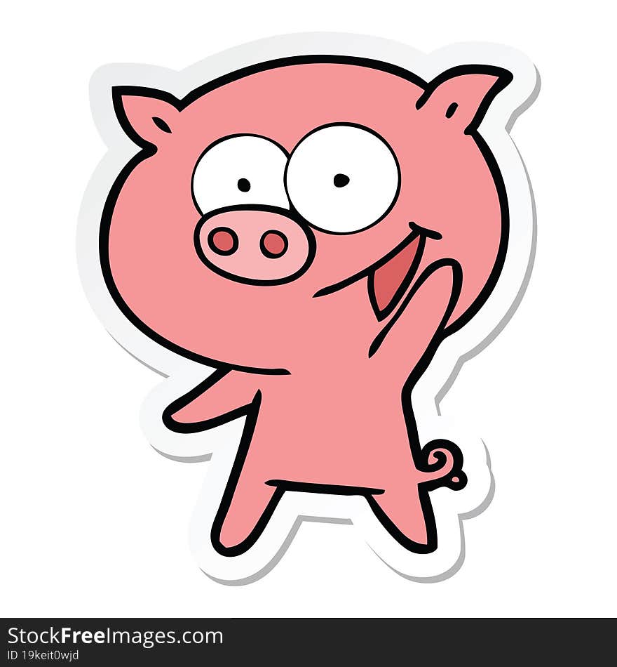 Sticker Of A Cheerful Pig Cartoon