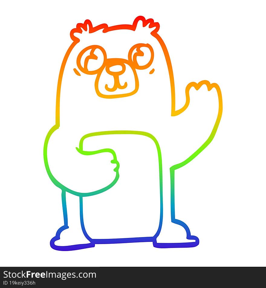 Rainbow Gradient Line Drawing Cartoon Wide Eyed Bear