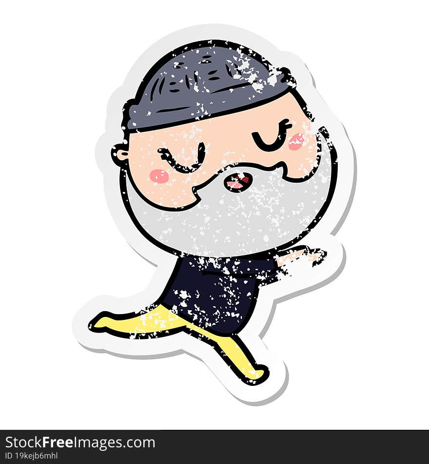 distressed sticker of a cartoon man with beard