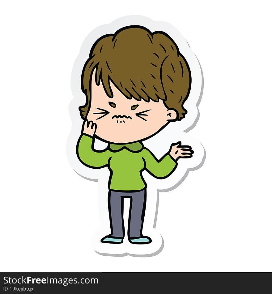 sticker of a cartoon frustrated woman