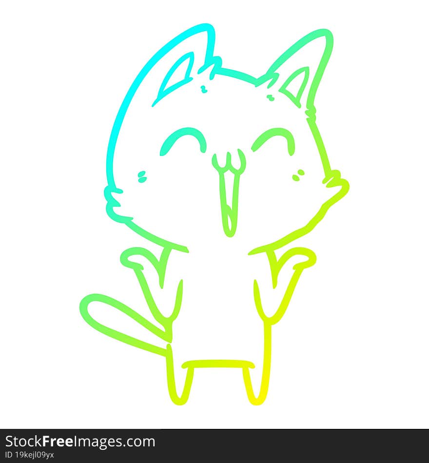 Cold Gradient Line Drawing Happy Cartoon Cat