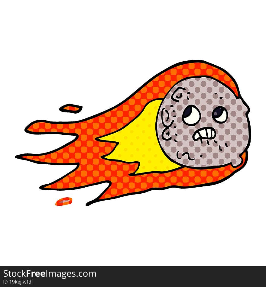 cartoon doodle flaming asteroid