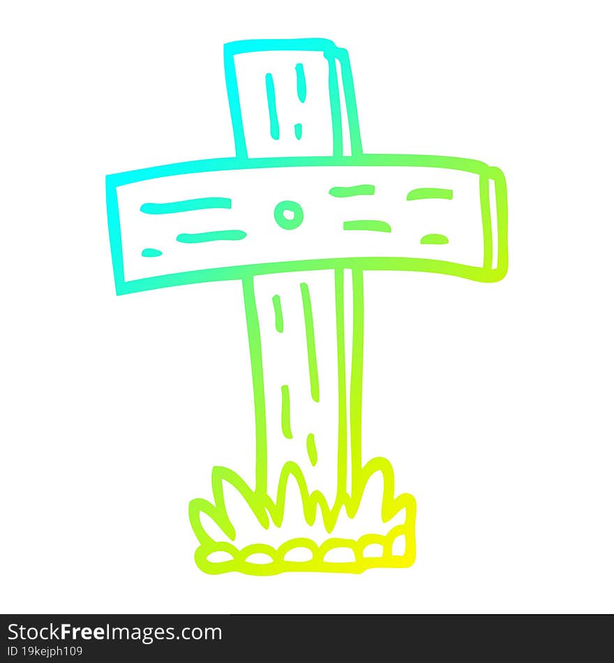 Cold Gradient Line Drawing Cartoon Graveyard Cross