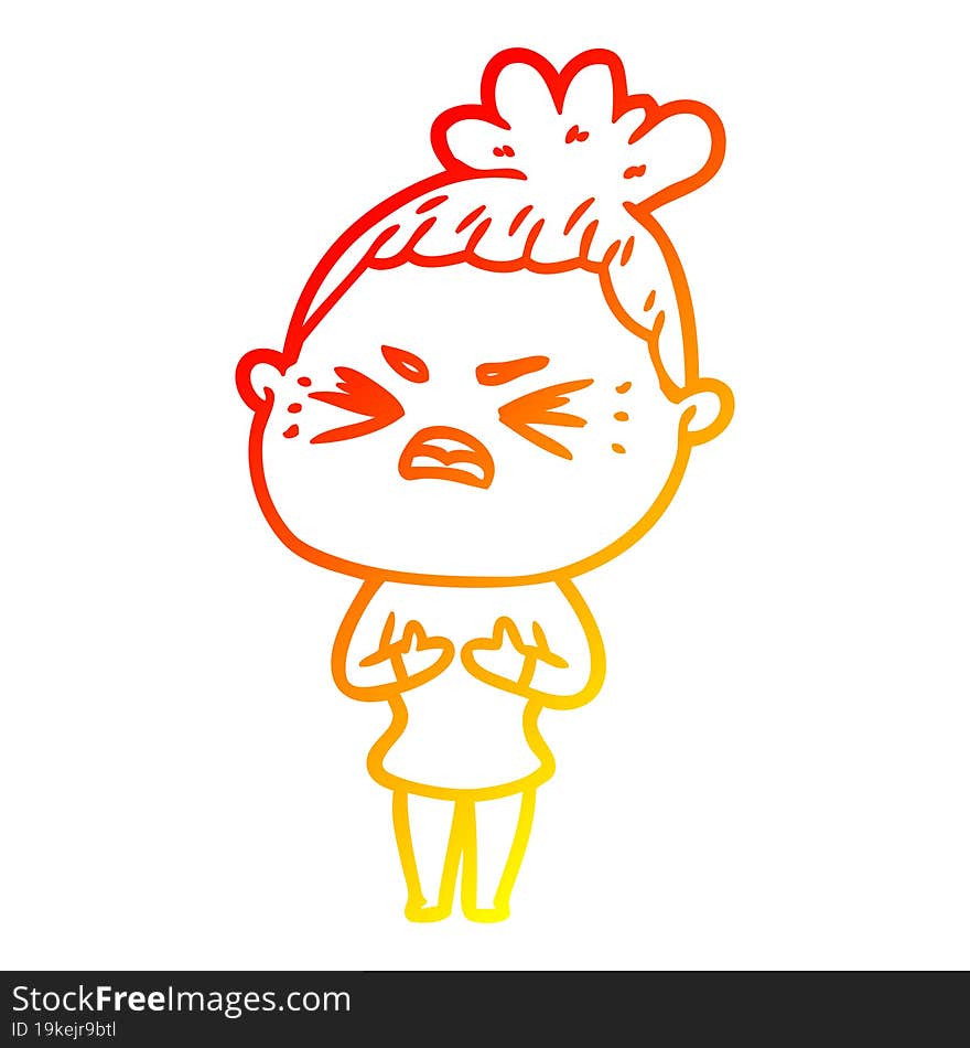 warm gradient line drawing of a cartoon angry woman