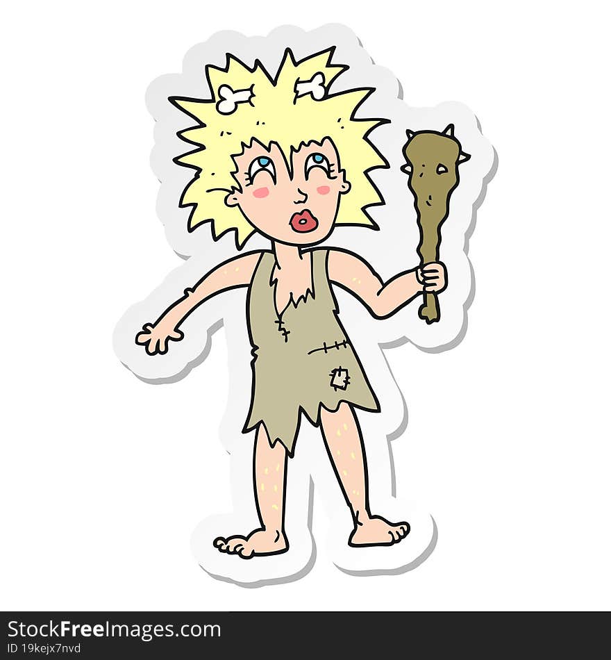 sticker of a cartoon cave woman