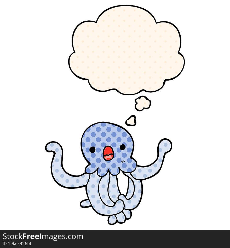 cartoon jellyfish with thought bubble in comic book style