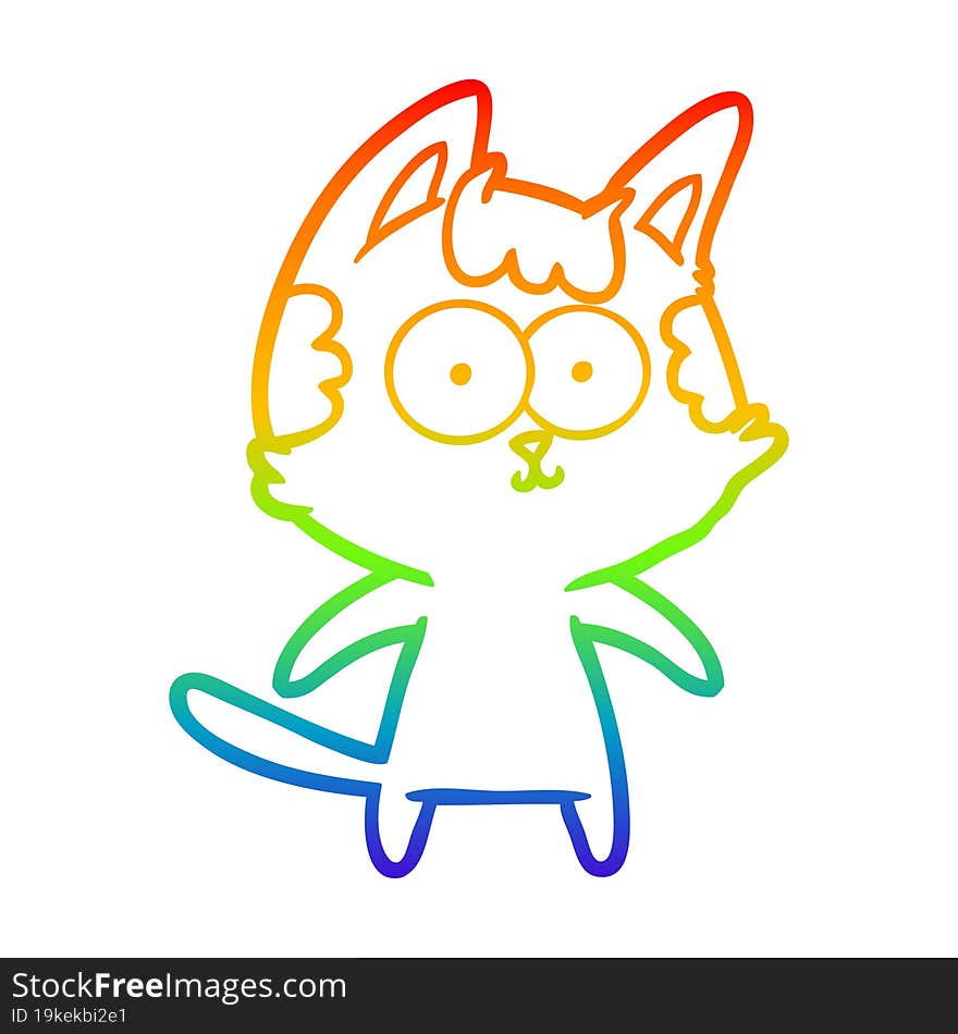 rainbow gradient line drawing of a happy cartoon cat