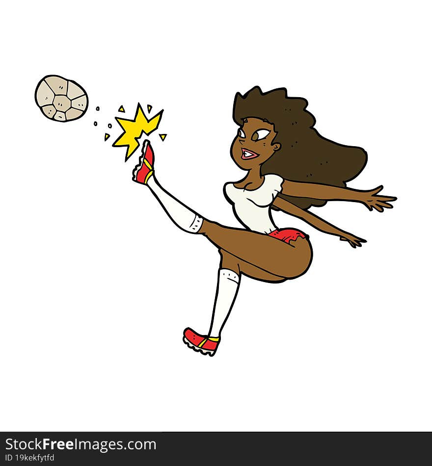 Cartoon Female Soccer Player Kicking Ball