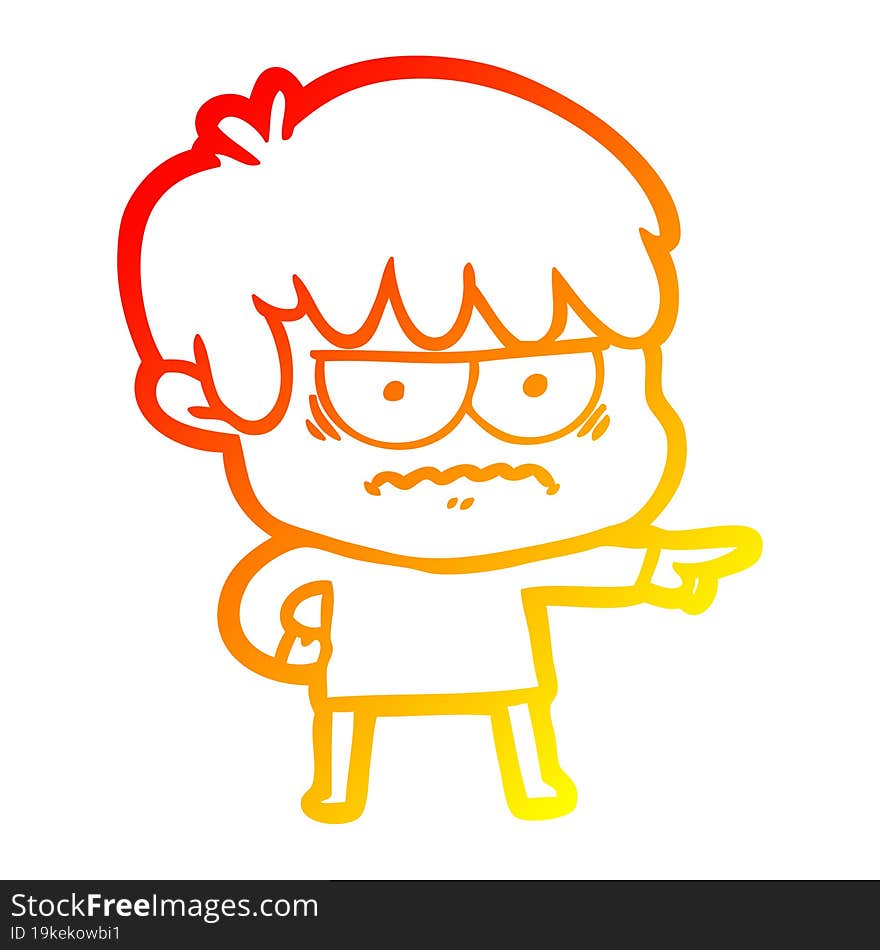 Warm Gradient Line Drawing Annoyed Cartoon Boy