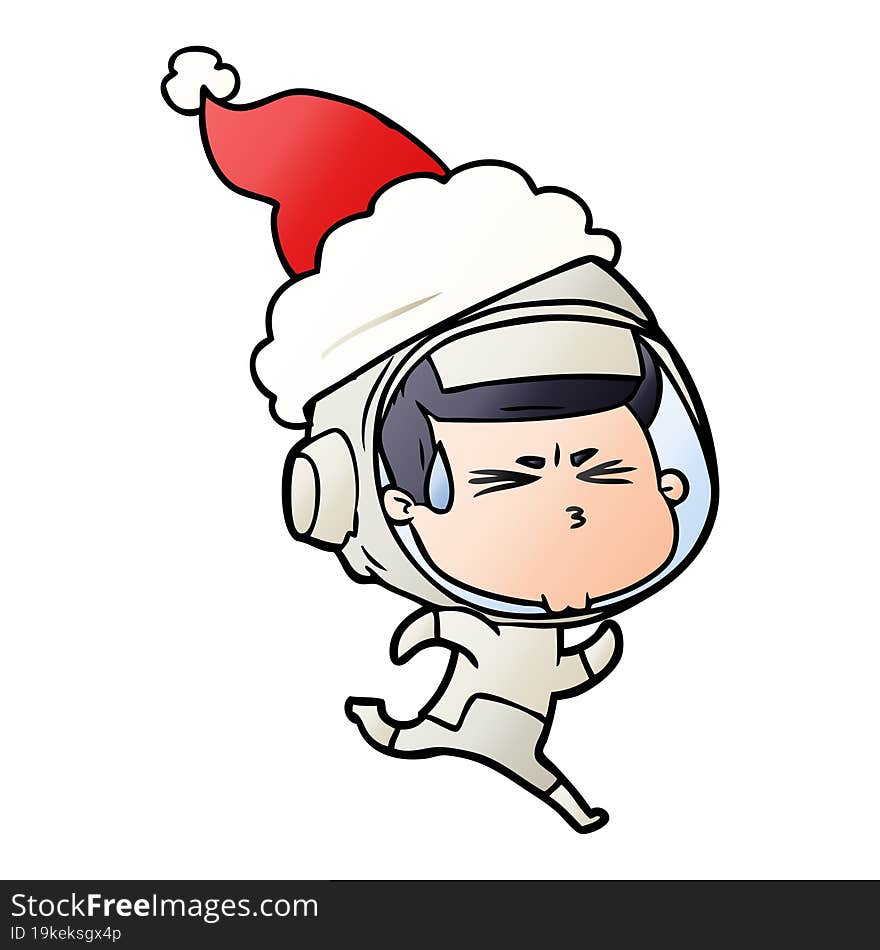 gradient cartoon of a stressed astronaut wearing santa hat