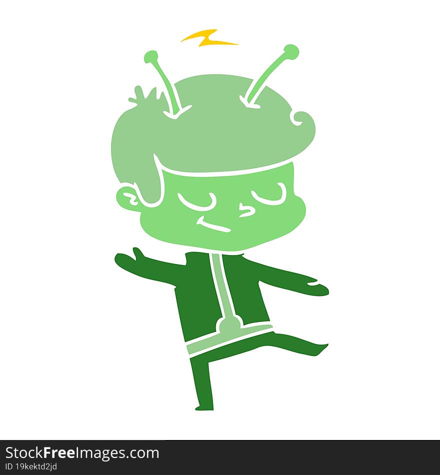 friendly flat color style cartoon spaceman dancing