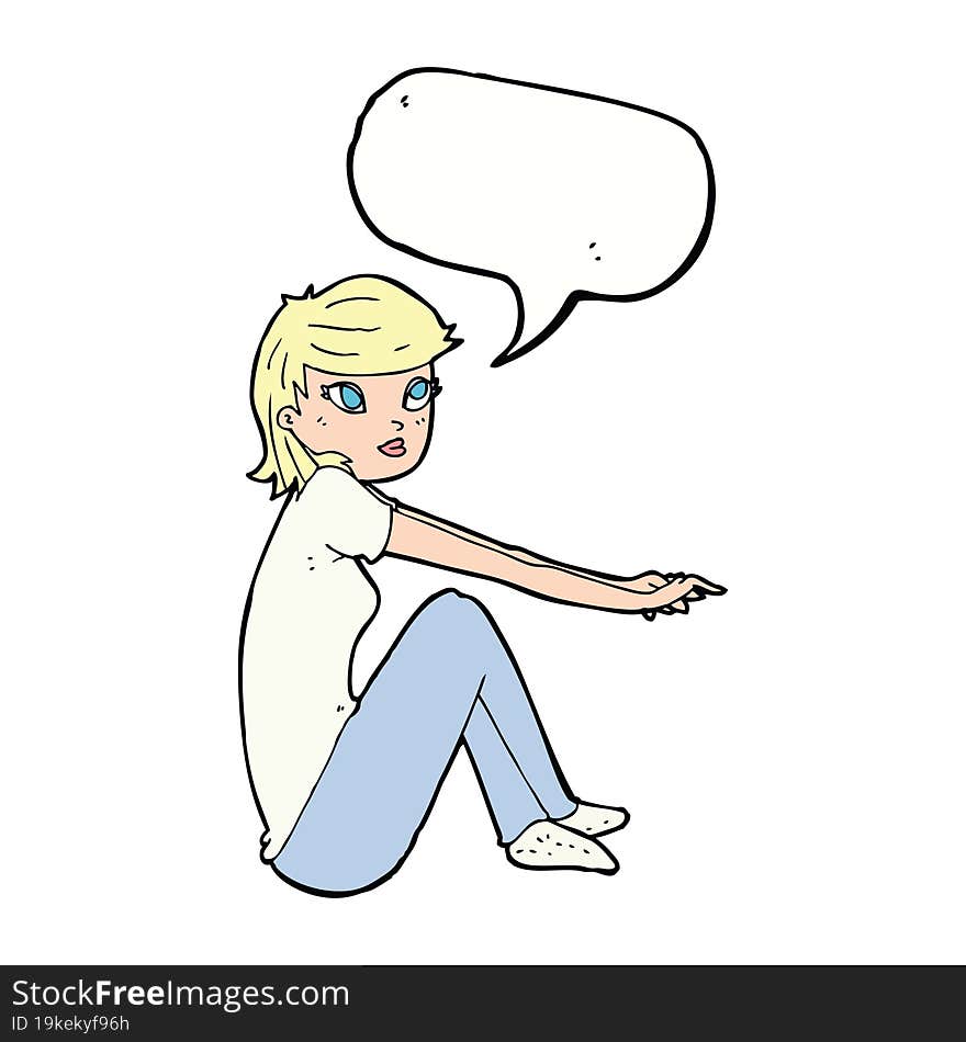 cartoon pretty girl sitting with speech bubble