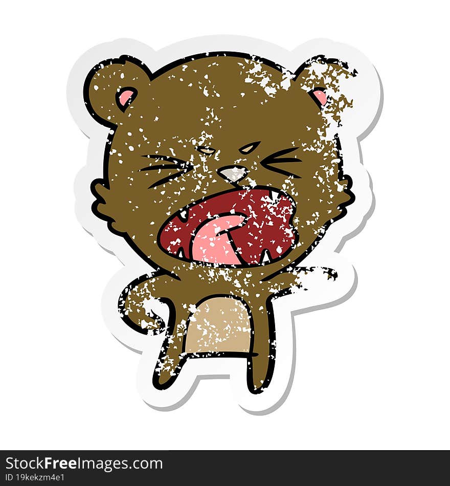 distressed sticker of a angry cartoon bear