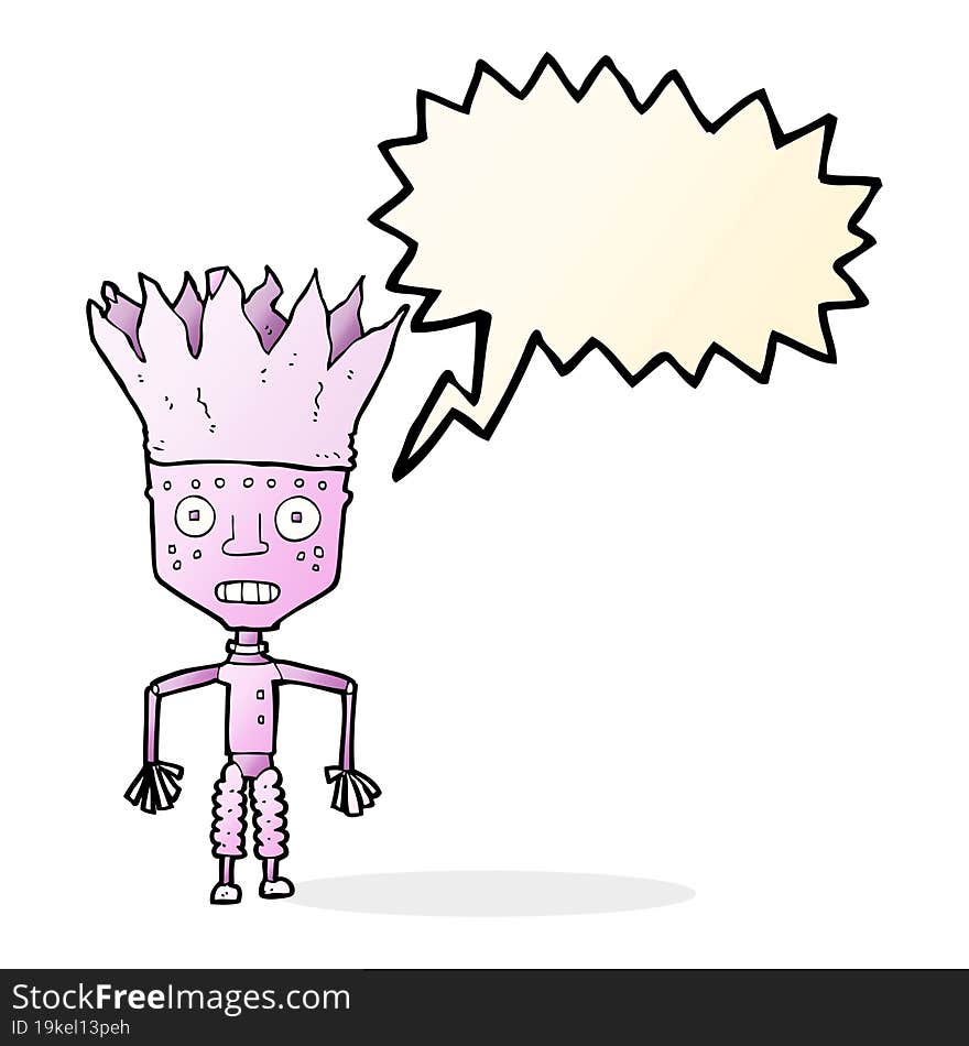 funny cartoon robot wearing crown with speech bubble