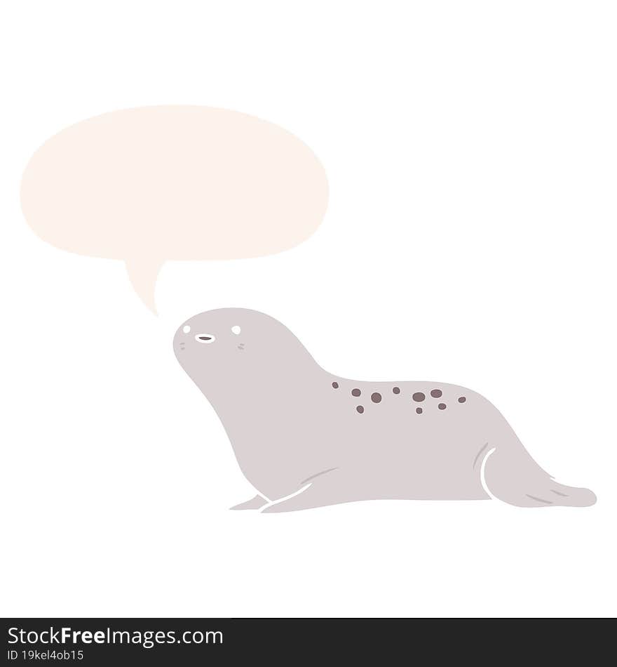 Cute Cartoon Seal And Speech Bubble In Retro Style