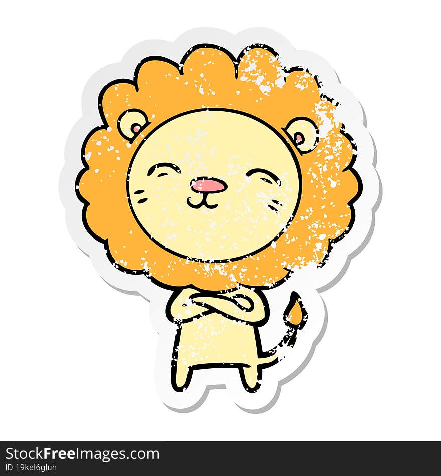 distressed sticker of a cartoon lion