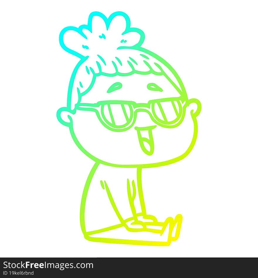 cold gradient line drawing cartoon happy woman wearing spectacles