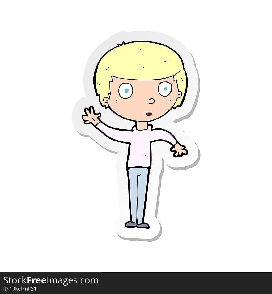 Sticker Of A Cartoon Waving Boy