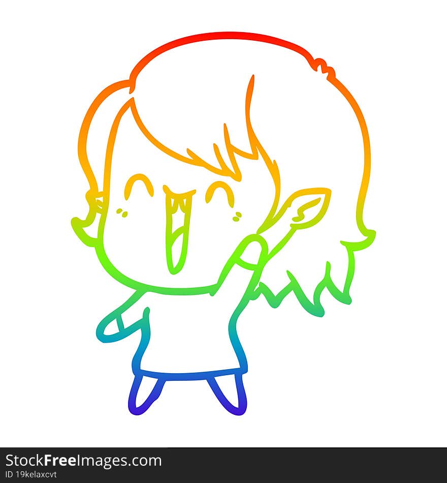 rainbow gradient line drawing cute cartoon happy vampire girl