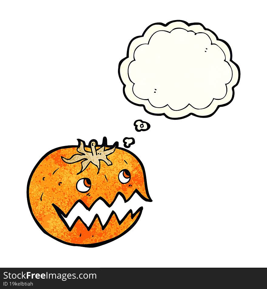 cartoon pumpkin with thought bubble