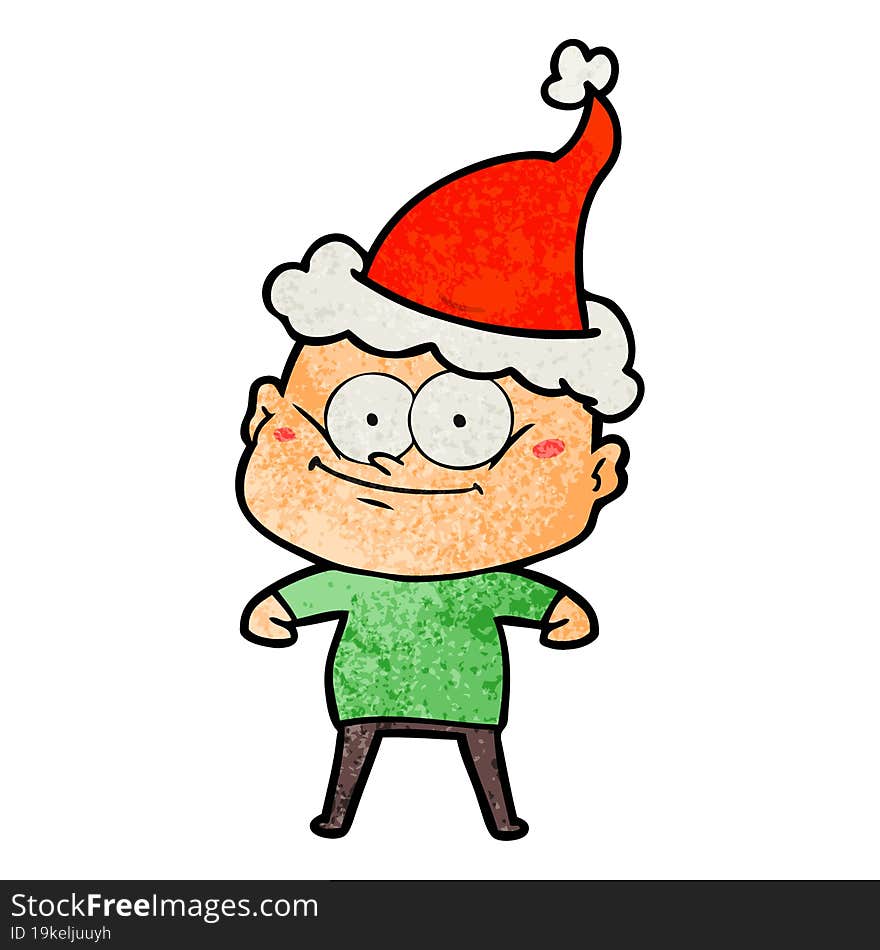 Textured Cartoon Of A Bald Man Staring Wearing Santa Hat