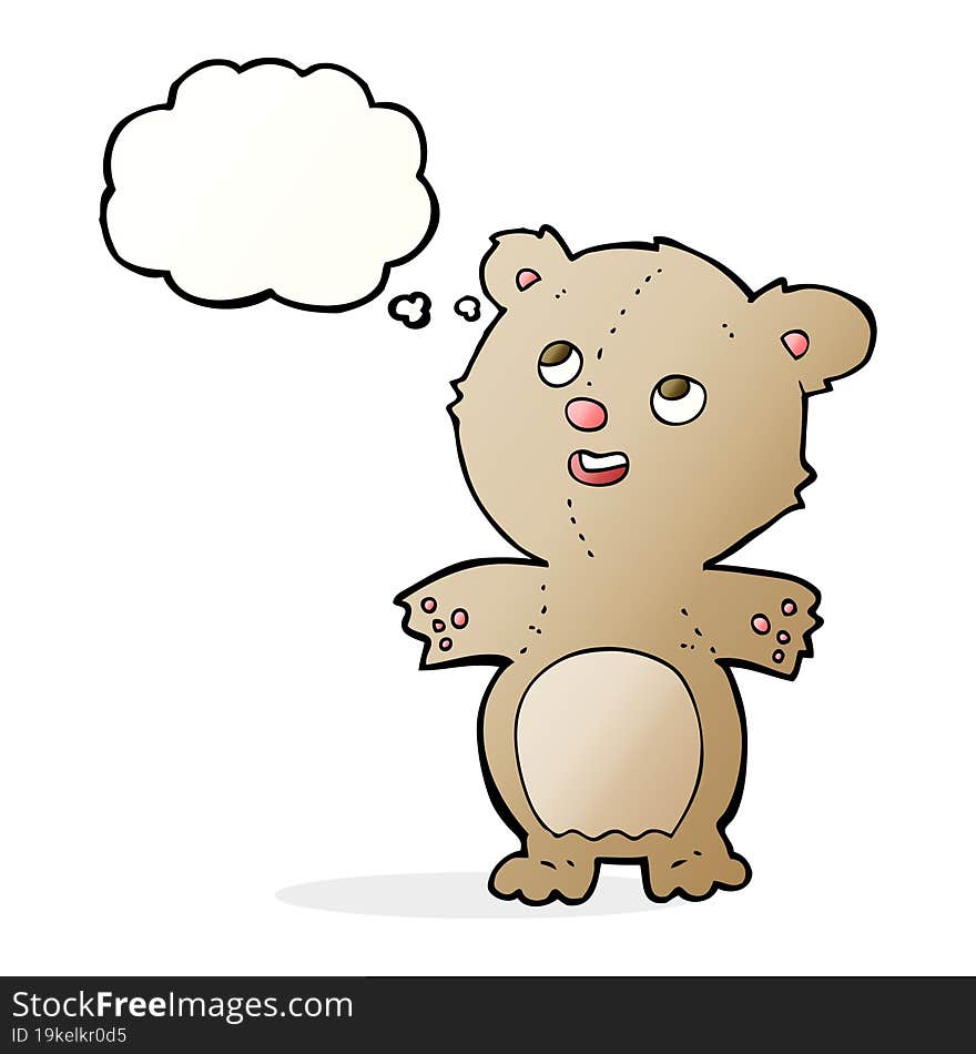 cartoon happy little teddy bear with thought bubble