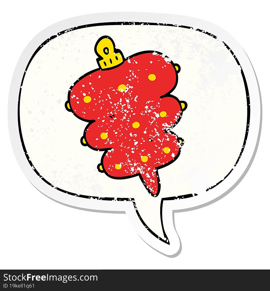 cartoon christmas decoration and speech bubble distressed sticker