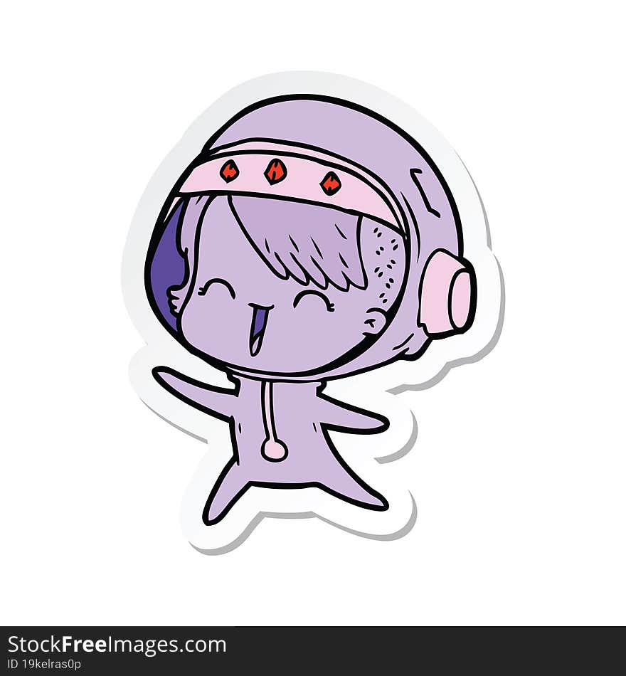 Sticker Of A Happy Cartoon Space Girl