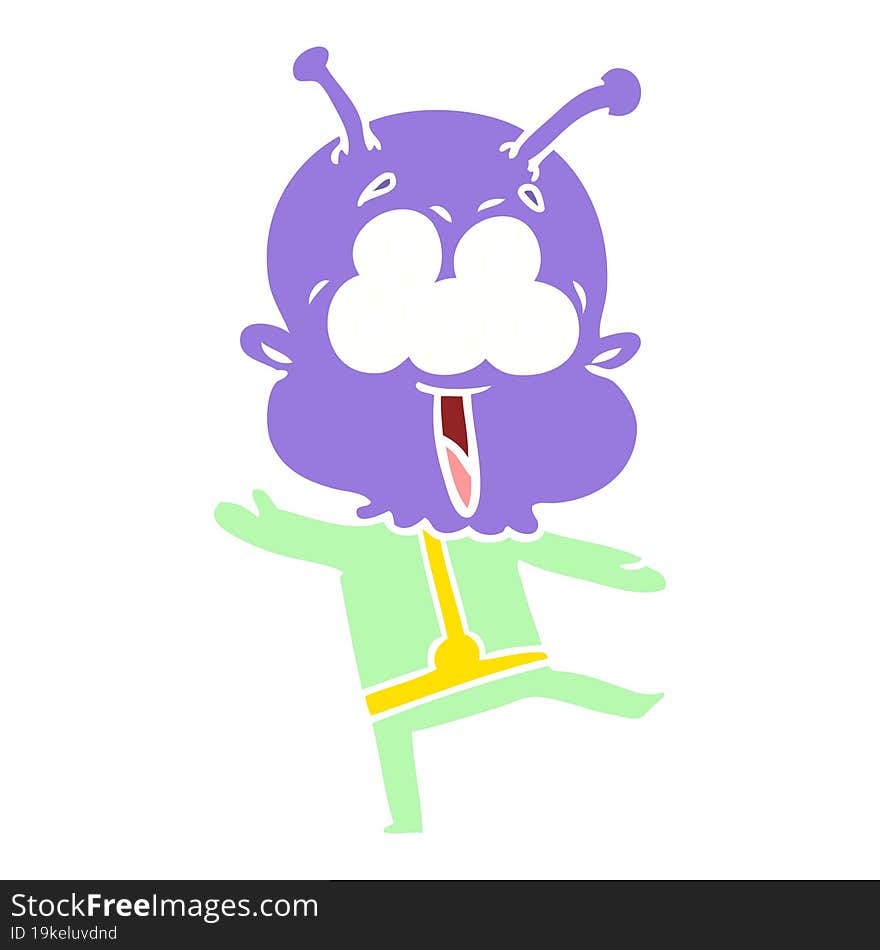 happy flat color style cartoon alien dancing