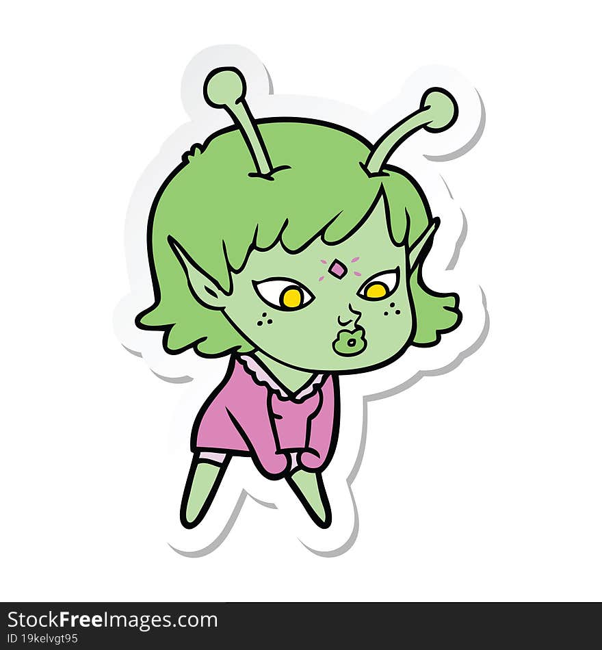 sticker of a pretty cartoon alien girl