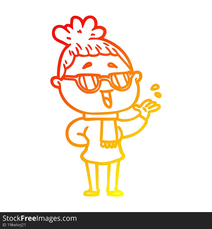 warm gradient line drawing cartoon happy woman wearing spectacles