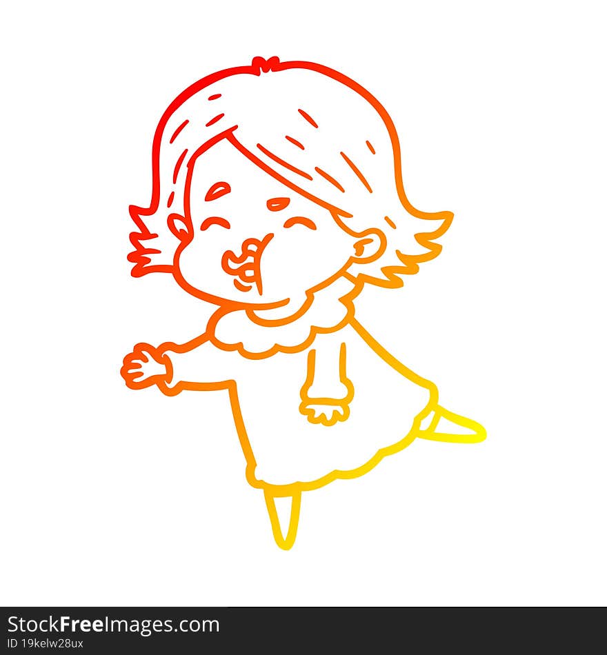 warm gradient line drawing cartoon girl pulling face