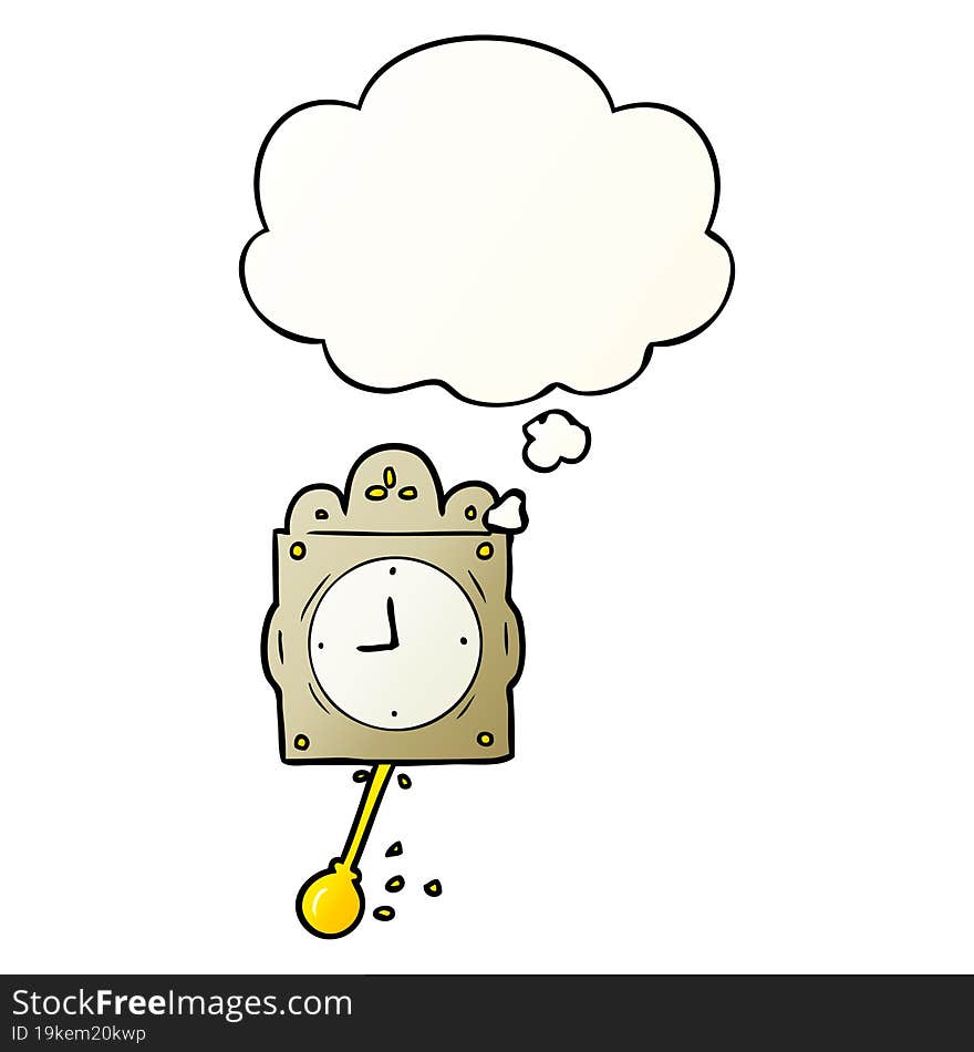 Cartoon Ticking Clock And Thought Bubble In Smooth Gradient Style