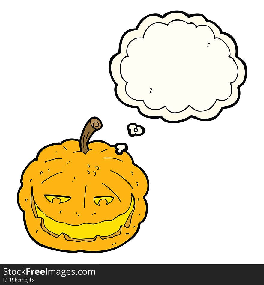 cartoon halloween pumpkin with thought bubble