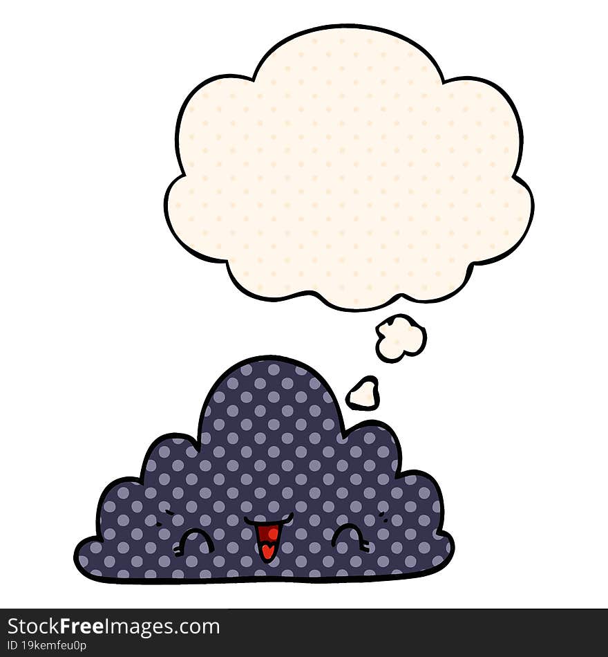 cute cartoon cloud and thought bubble in comic book style